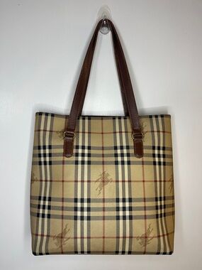 Vintage Burberry Haymarket check coated canvas tote
